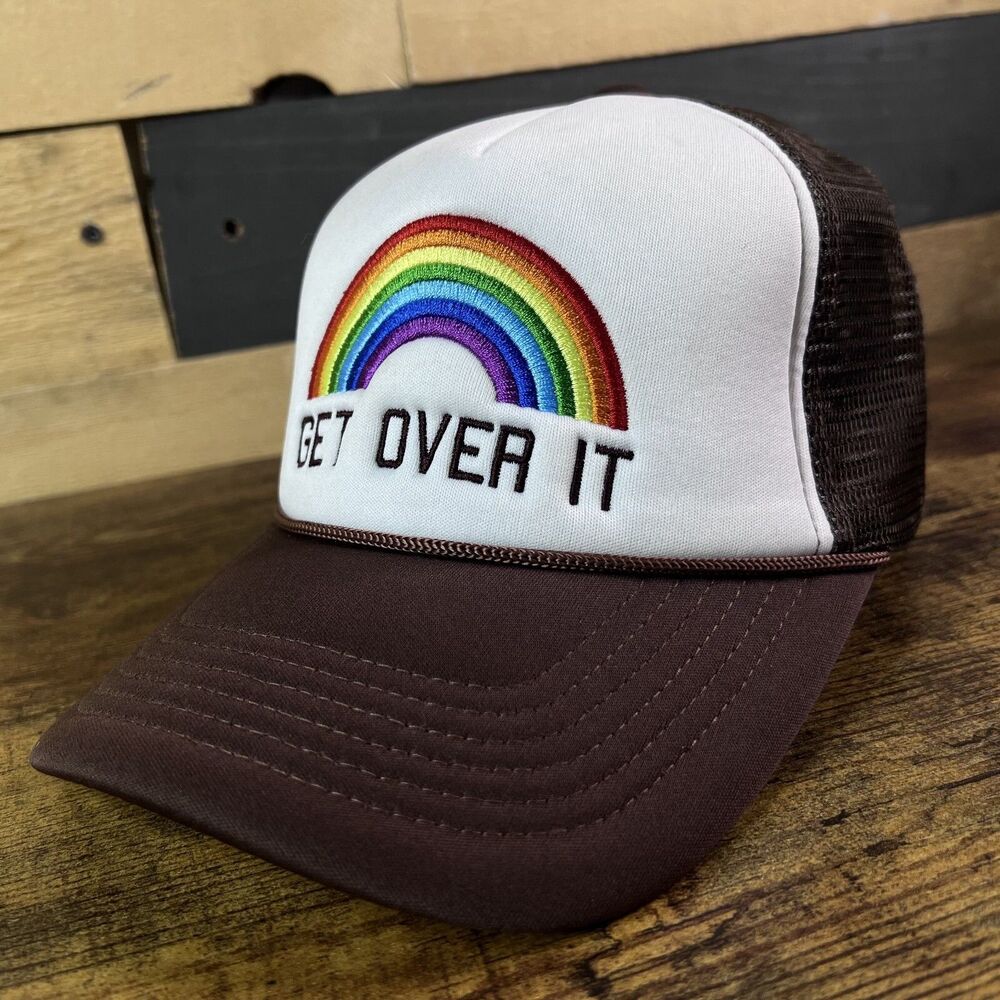 Gay Pride Get Over It Rainbow Adjustable Snap Back Hat Baseball Cap Trucker Mesh